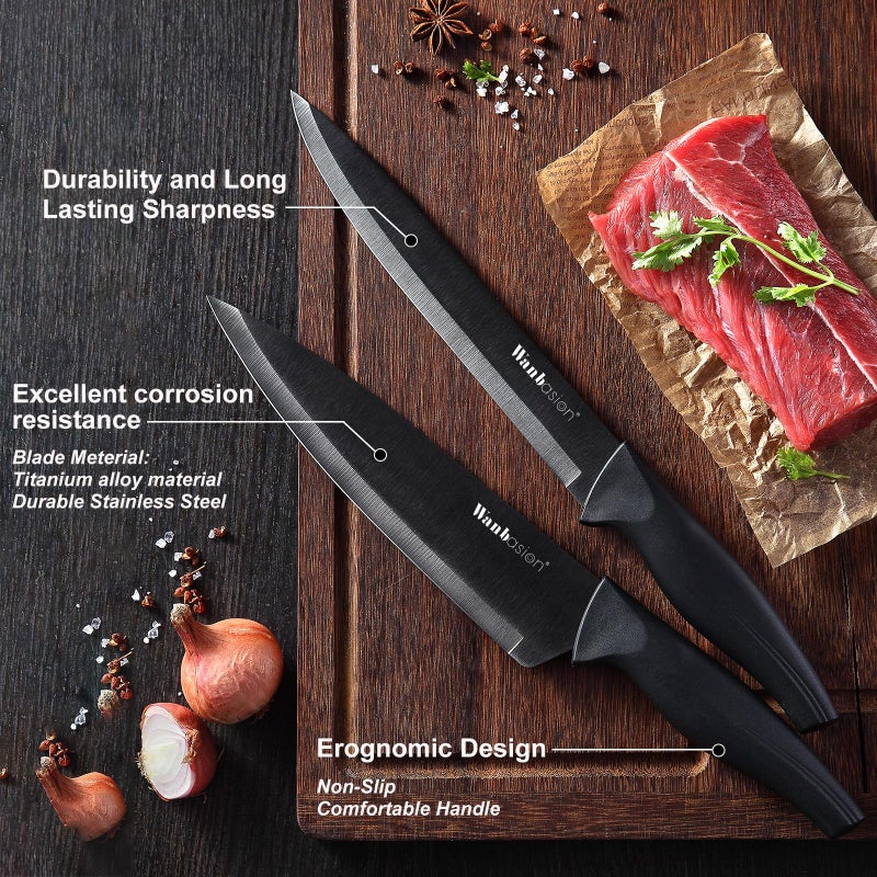 Wanbasion Black Stainless Steel Knife Set, Sharp Kitchen Knife Set Professional, Kitchen Knife Set Dishwasher Safe with Covers for Cooking - Image 4